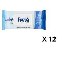 Fresh Baby chusteczki nawilżane z klipsem (99% wody) 12 x 72 szt (niebieskie) (12-pack)