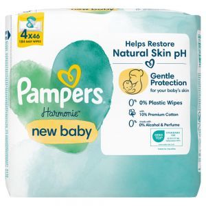 Pampers Harmonie New Baby chusteczki nawilżane 4 x 46 szt (0% plastic)